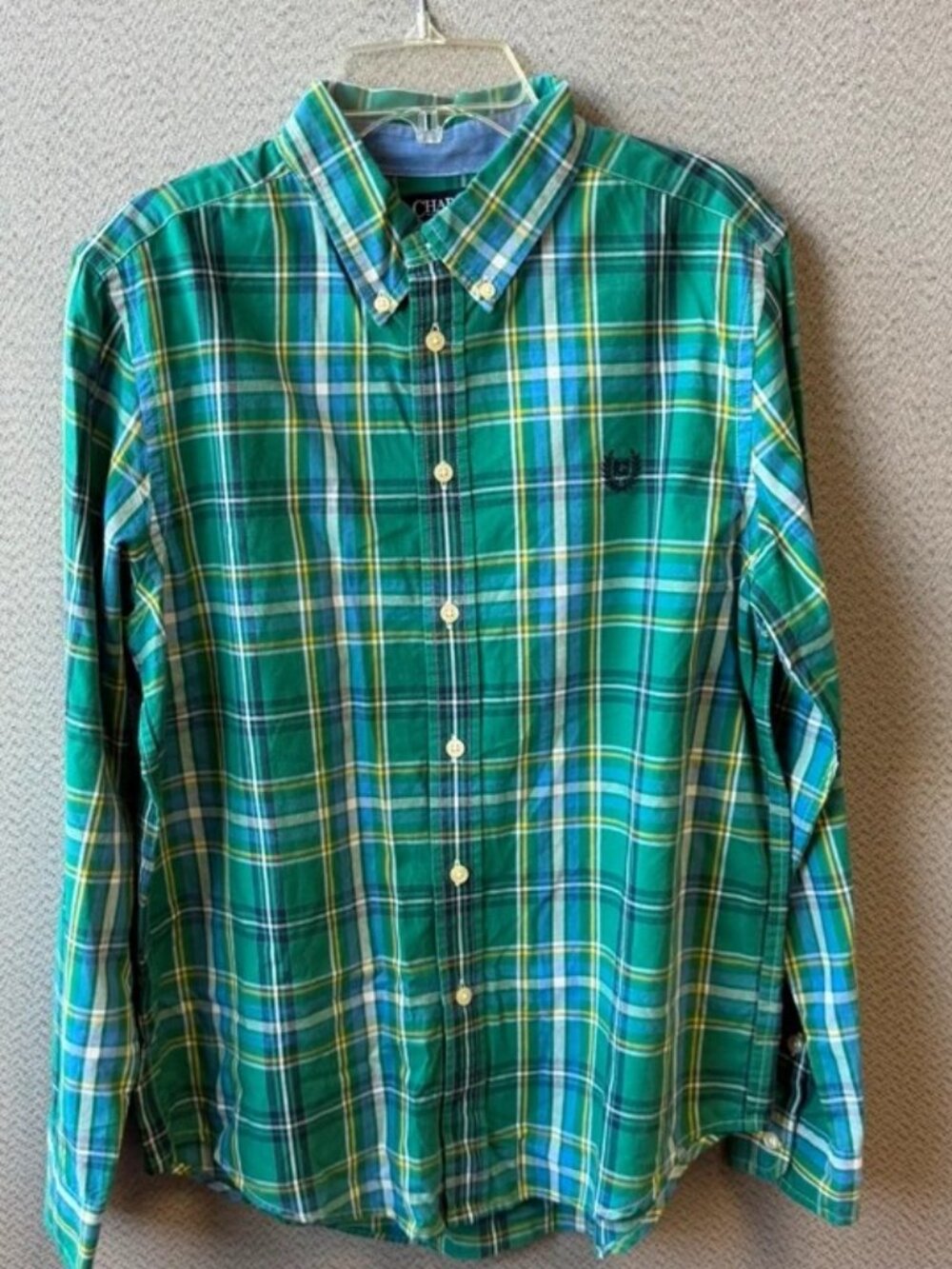 CHAPS green and blue plaid button up Long sleeve with collar - Youth size 18